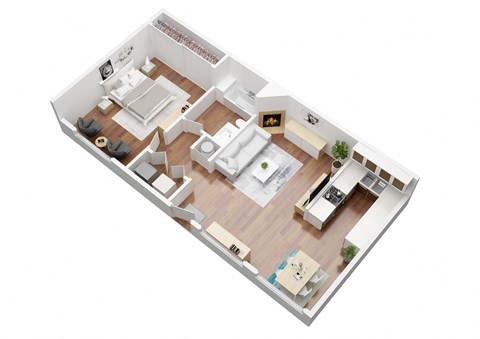 Floor plan for 1 bed, 1 bath, 665 sqft